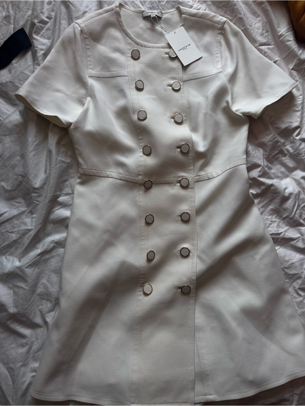Lafayette 148 New York Contemporary Double Breasted Shift Dress Cloud White US 8 - Picture 2 of 12